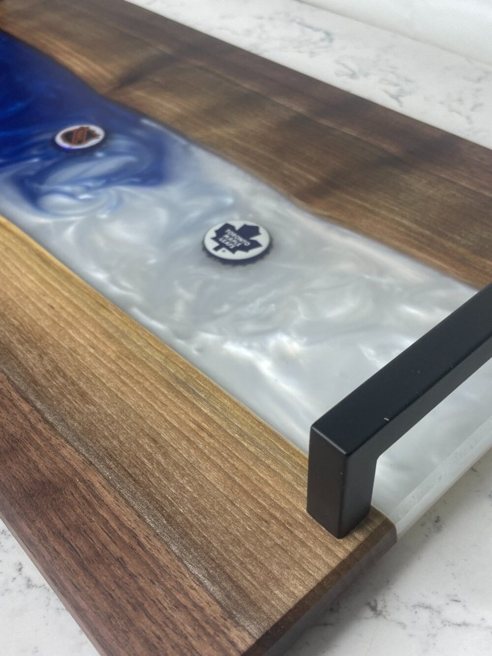 Toronto Maple Leaf Beer Cap Black Walnut Live Edge Charcuterie Board w/ Epoxy